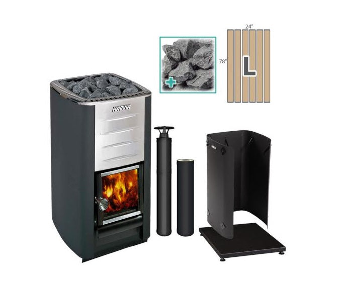 Harvia M3 BK LG FLK Wood-Burning Sauna Stove Package, 16.5kW - M3-PKG-BK-LG-FLK