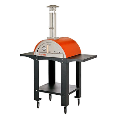 WPPO Karma 25" Black Colored Wood-Fired Oven With Black Cart & Side Shelves - WKK-01S-WS-BLK