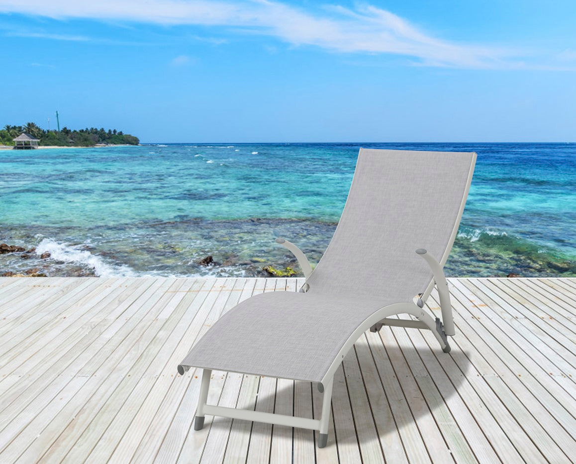 Alfresco Home SET OF TWO Poolside Stackable/Foldable Loft White Chaise Lounge - 26-3011