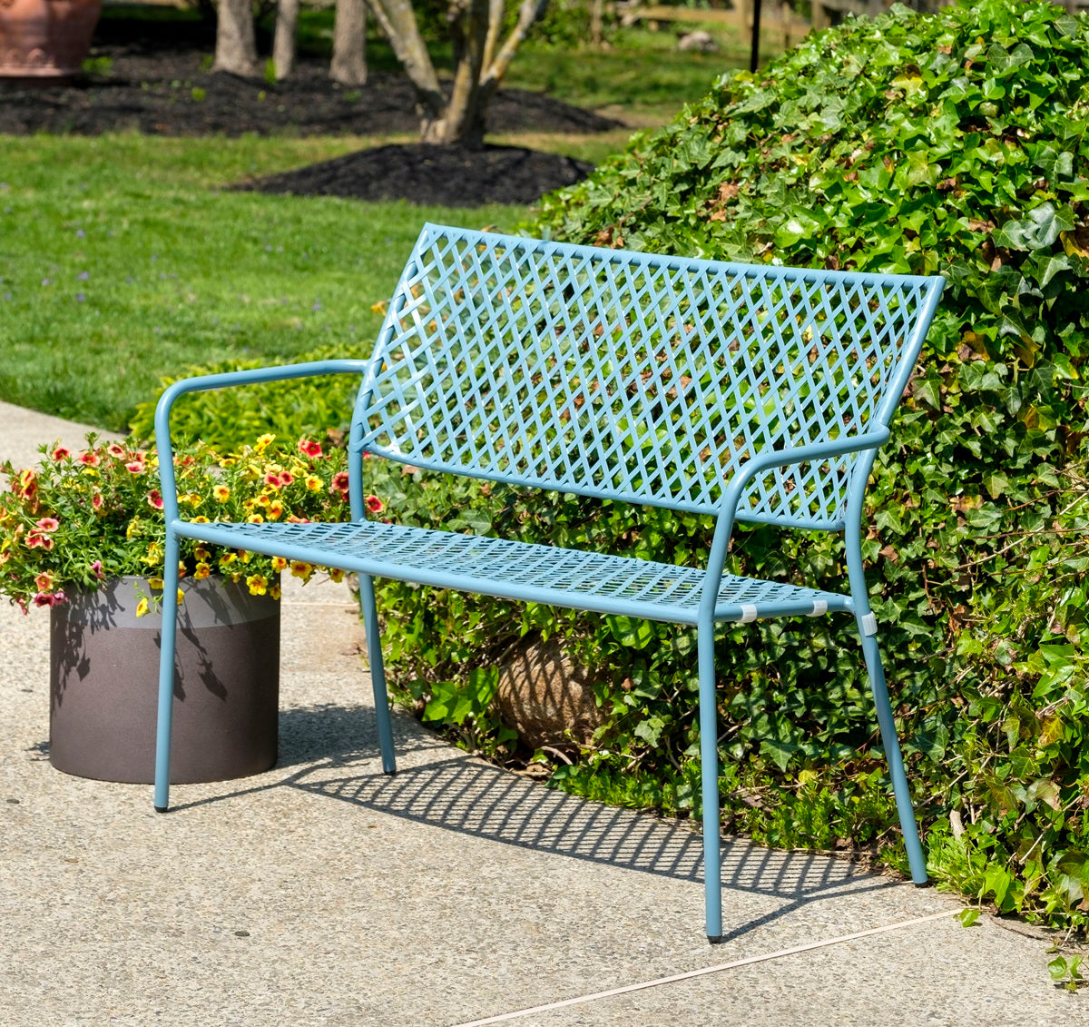 Alfresco Home Martini Cielo Blue Steel Patio Bench - 26-1802