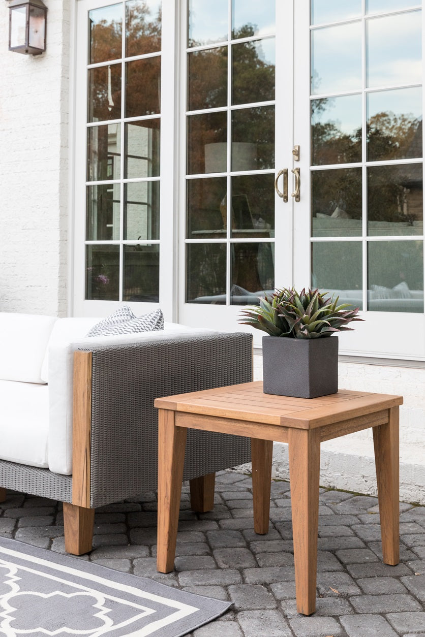 Lloyd Flanders Teak 24" Square Tapered Leg End Table in Antique Gray Finish - 286443