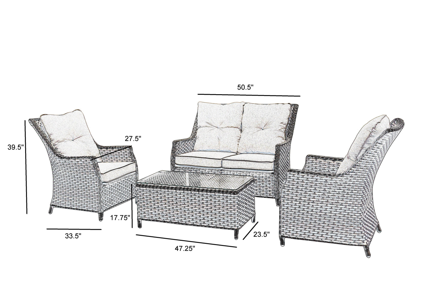Alfresco Home Rockhill All Weather Wicker 4 Piece Seating Group with Sunbelievable Cushions - 353-3000