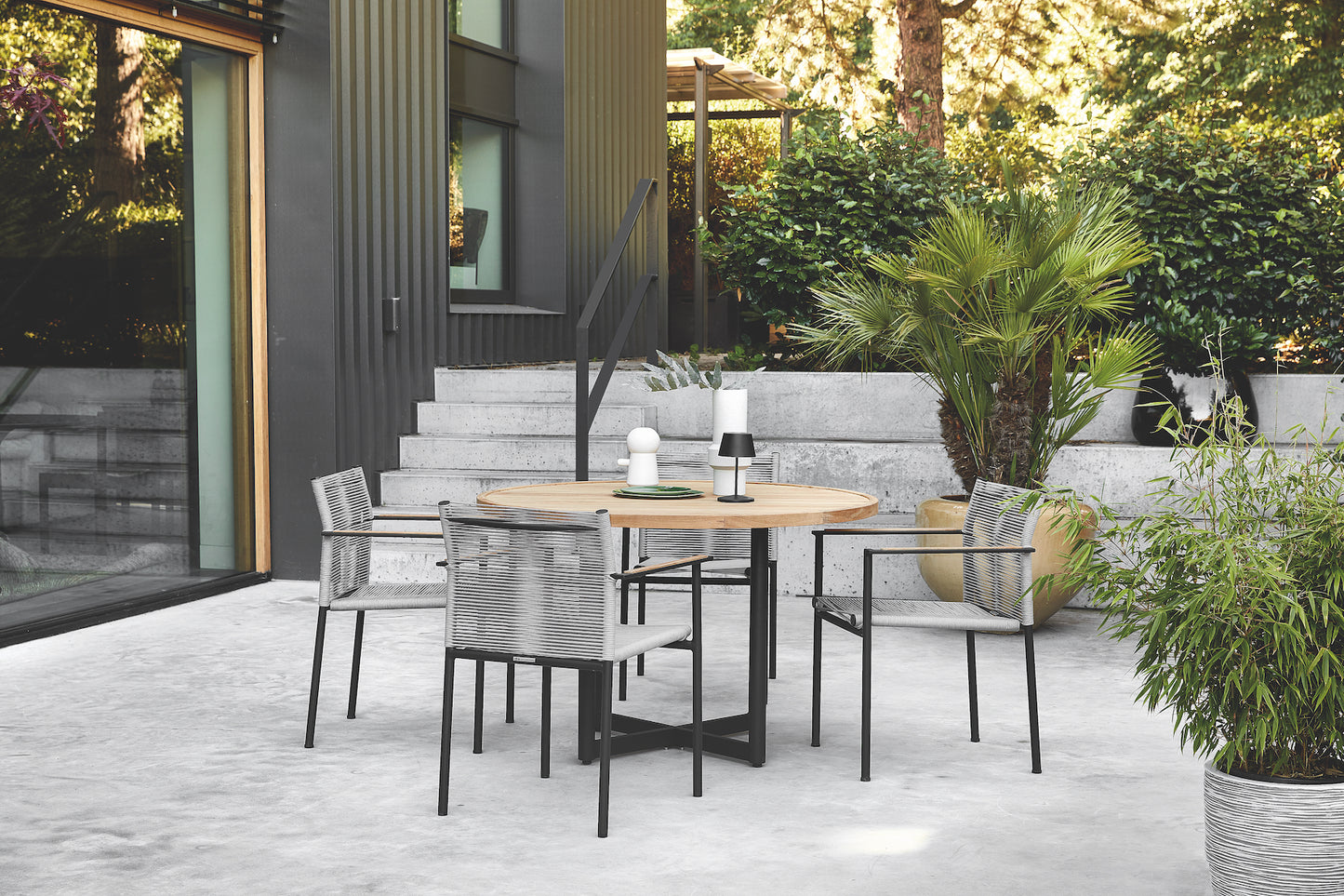 Alfresco Home Jakarta 47" Round Teak Top Dining Table with Umbrella Hole - 40-70000600