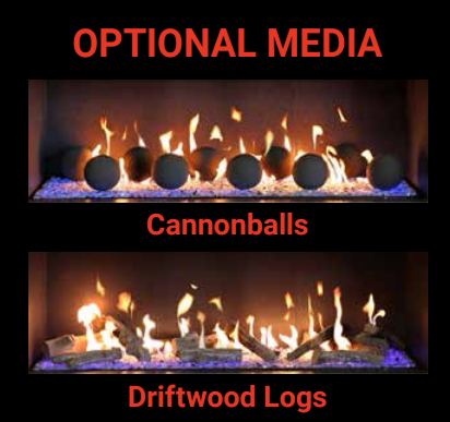 Grand Canyon Gas Logs Bedrock Vented Contemporary Linear Drop-In Burner, 24” to 96” | Optional Media: Cannonballs and Dritwood Logs