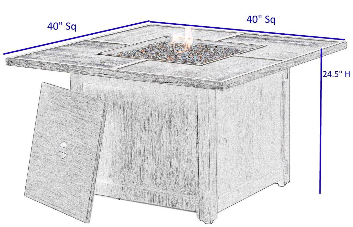 Alfresco Home Cheyenne 40" Square Gas Fire Pit Chat Table with Glacier Ice Firebeads - 55-3015