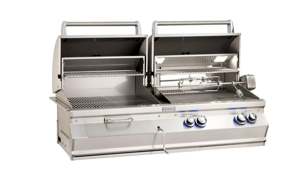 Fire Magic Aurora A830i 46-Inch Gas/Charcoal Combo Grill with Analog Thermometers, Backburner & Rotisserie Kit