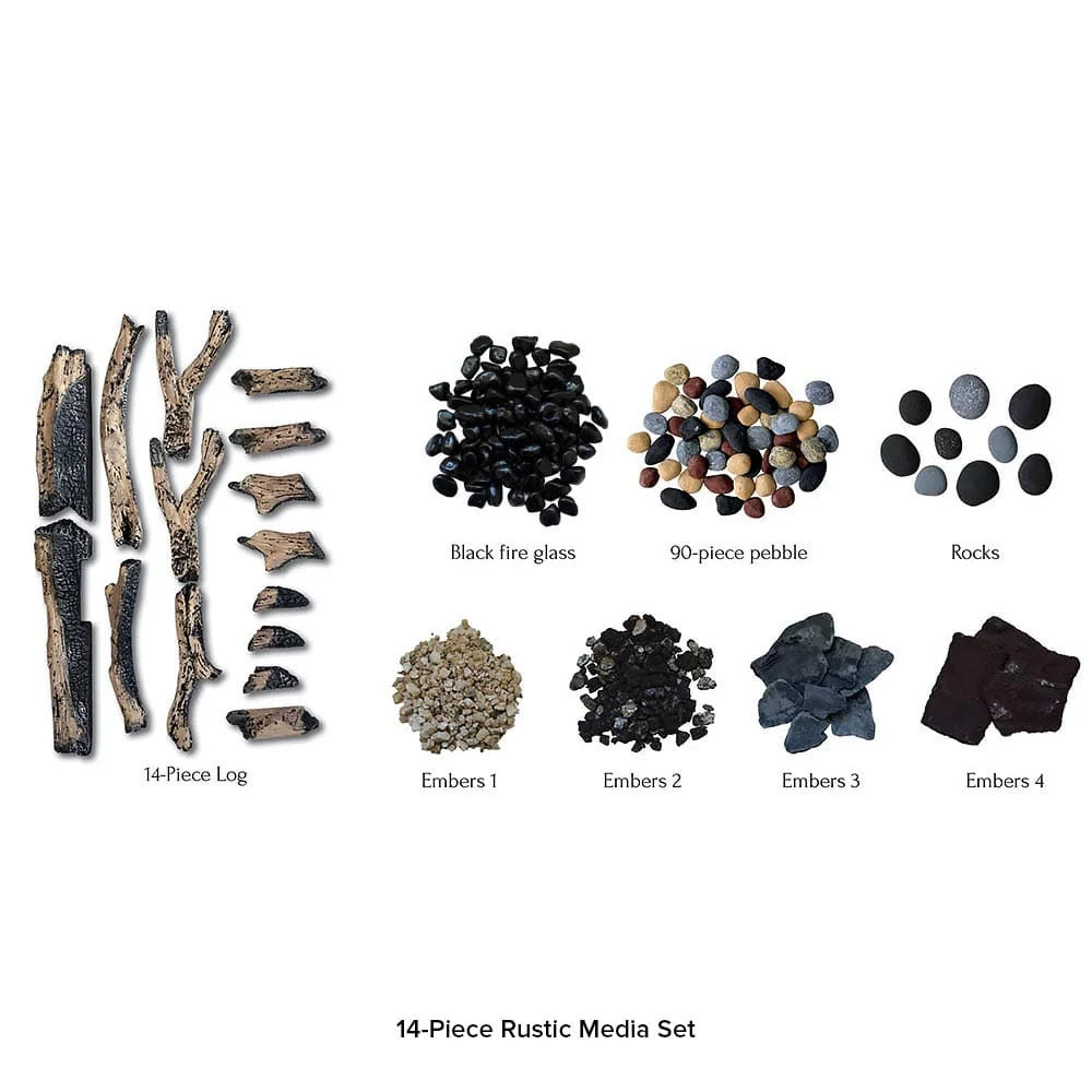 Amantii DRIFT-15 Piece Log Set with Deluxe Media - logs, stones, pebbles, blk fire glass, embers-DESIGN-MEDIA-DRIFT-15PCE