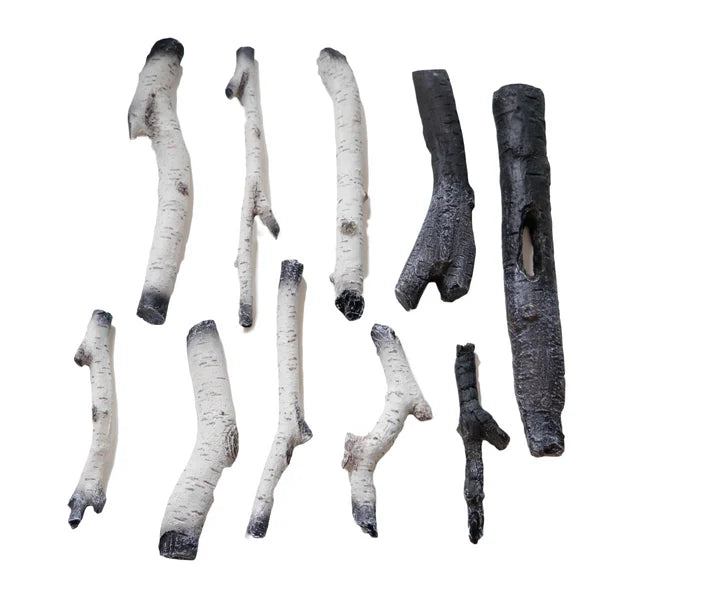 Amantii 10 Piece Birch Log set with 2 colors of real fire glass and 2 colors of vermiculite (electric only)-DESIGN-MEDIA-BIRCH-10PCE