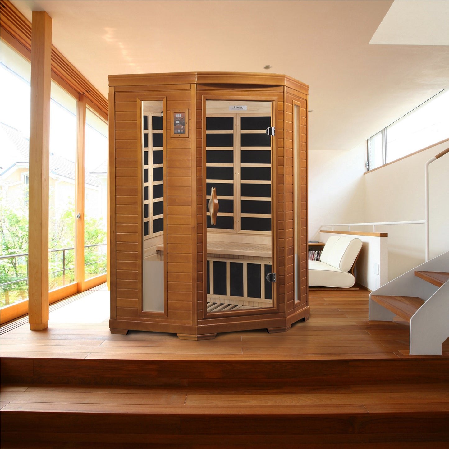 Golden Designs Saunas Dynamic Heming Elite 2-person Corner Ultra Low EMF (Between 3-5MG) FAR Infrared Sauna (Canadian Hemlock)-DYN-6225-02 Elite