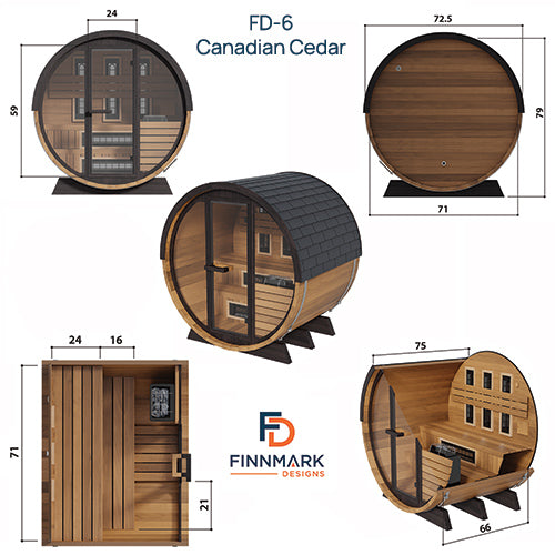 Finnmark FD-6 Cedar Combination Barrel Sauna – 6x6 Outdoor Infrared & Traditional