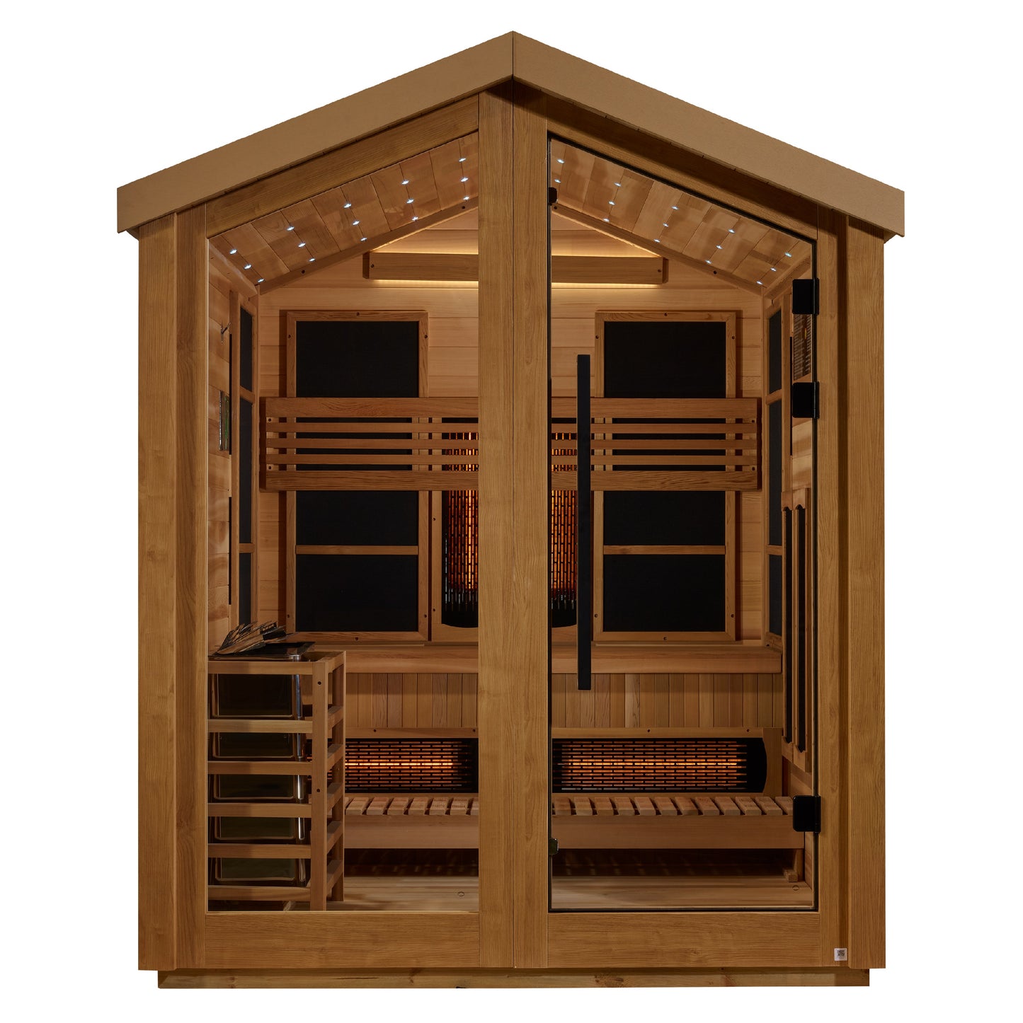 Golden Designs Saunas Golden Designs Loviisa 3 Person Hybrid (PureTech™ Full Spectrum IR or Traditional Stove) Outdoor Sauna (GDI-8523-03) - Canadian Red Cedar Interior, 2 Tone Finish-GDI-8523-03
