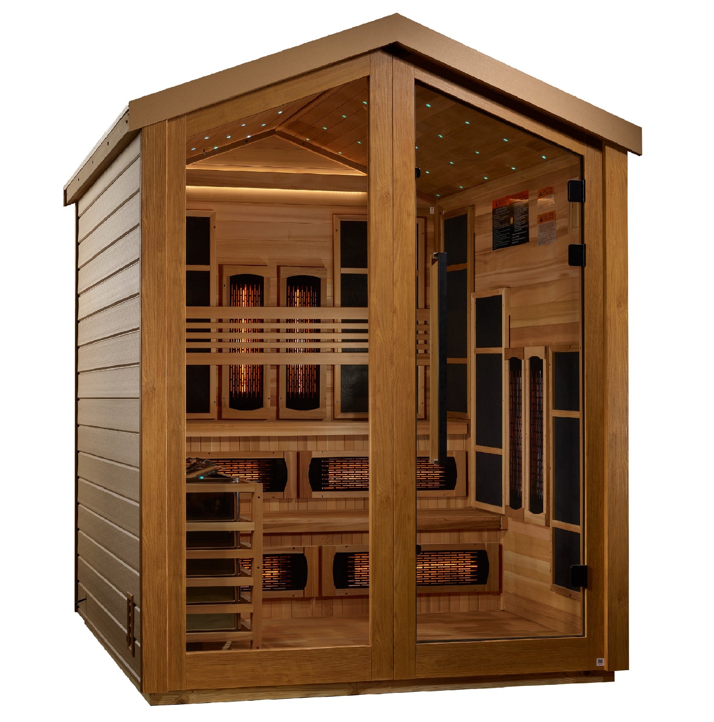 Golden Designs Saunas Golden Designs Kaskinen 6 Person Hybrid (PureTech™ Full Spectrum IR or Traditional Stove) Outdoor Sauna (GDI-8526-03) - Canadian Red Cedar Interior, 2 Tone Finish-GDI-8526-03