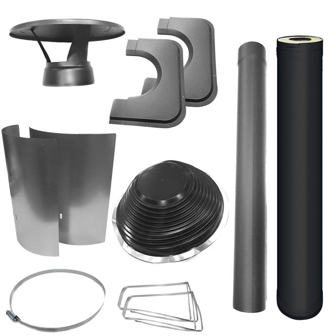 Harvia Chimney & Assembly Kit, Barrel, Flat Roof, Black Harvia WHP1000500M-PKG