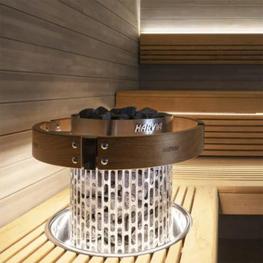 Harvia Cilindro Half Series 9kW Stainless Steel Sauna Heater at 240V 1PH with Built-In Time and Temperature Controls