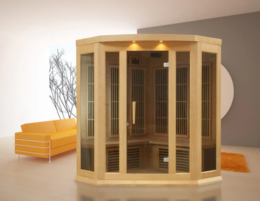Golden Designs Saunas Maxxus 3-Person Corner Near Zero EMF (Under 3MG) FAR Infrared Sauna (Canadian Hemlock)-MX-K356-01-ZF