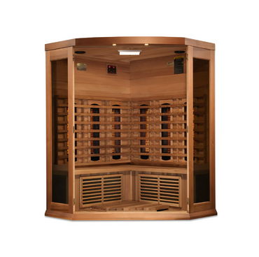 Golden Designs Saunas Maxxus 3-Person Corner Full Spectrum Near Zero EMF (Under 3MG) FAR Infrared Sauna (Canadian Red Cedar)-MX-M356-01-FS CED