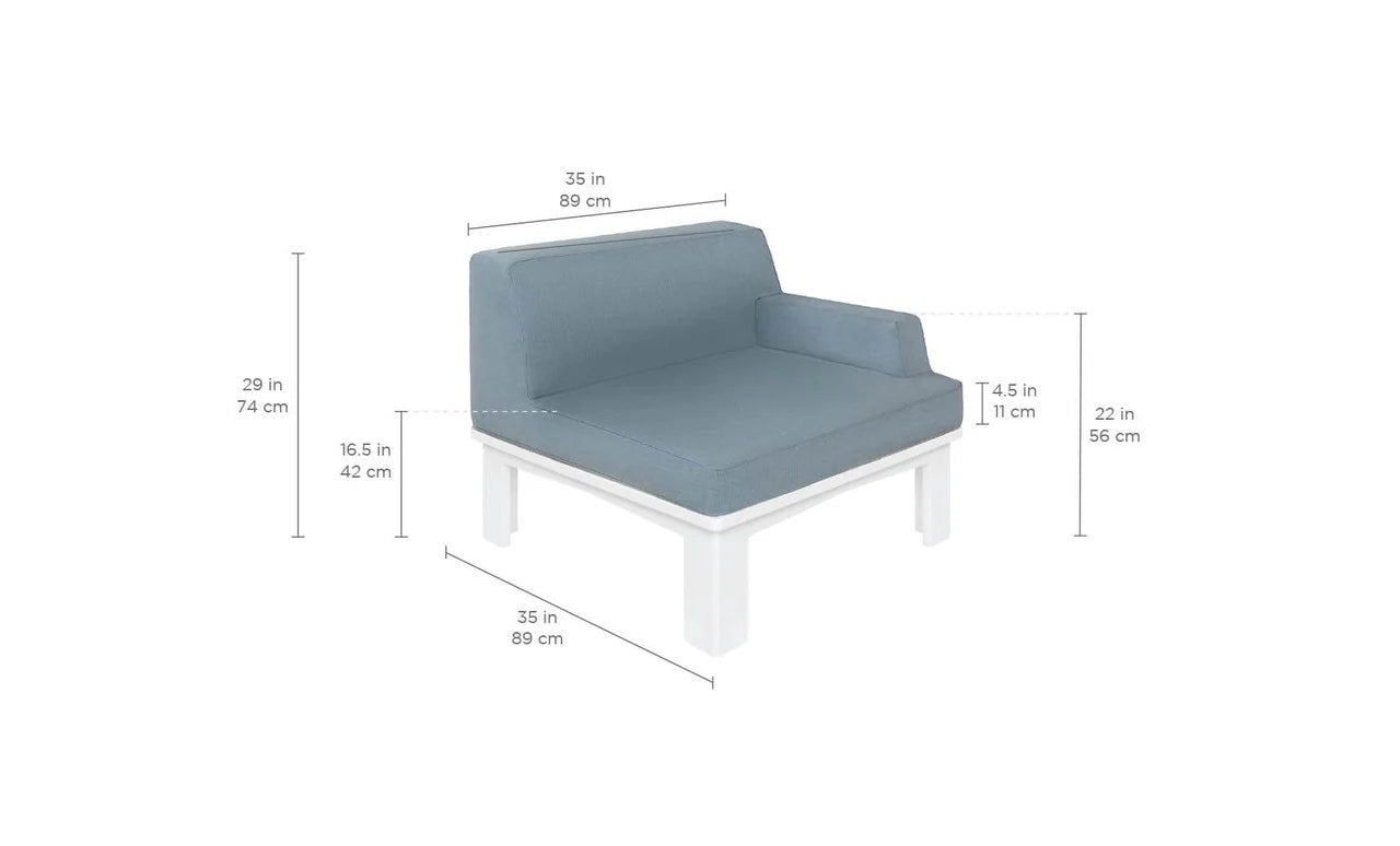 Ledge Lounger Mainstay Sectional Left Armchair (Available in 8 Resin Colors & 19 Fabrics) - LL-MS-S-LA-SET-WH-STD-4636