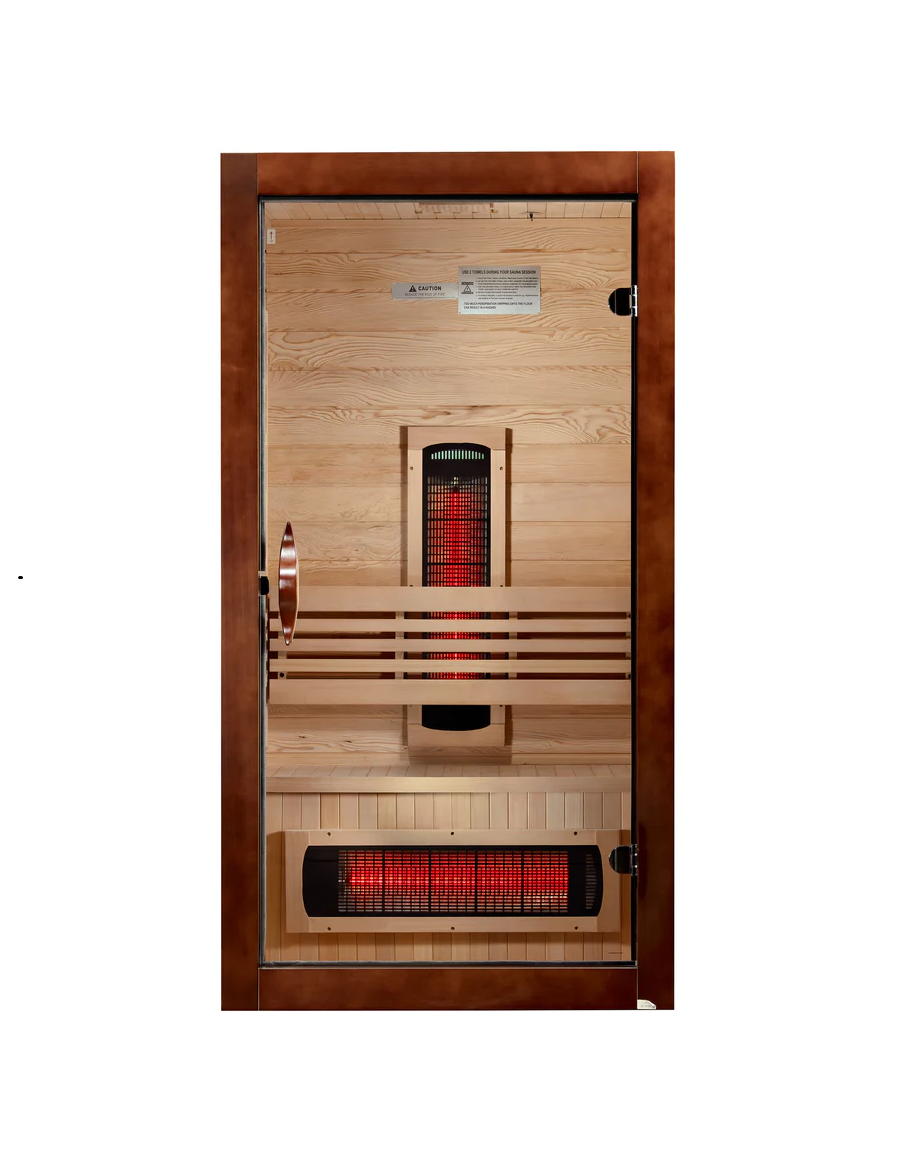 Golden Designs Saunas Dynamic Santorini 1-2-Person Full Spectrum Near Zero EMF (Under 3MG) FAR Infrared Sauna (Canadian Hemlock)-DYN-6009-03 FS