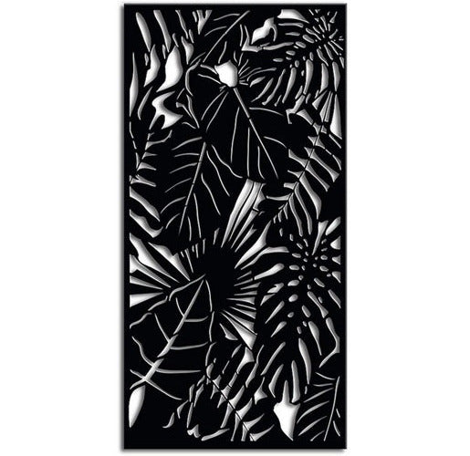 OUTDECO 3'x6' Galvanized Powder Coated Steel Rainforest Decorative Panel w/ 6 Screws, Black