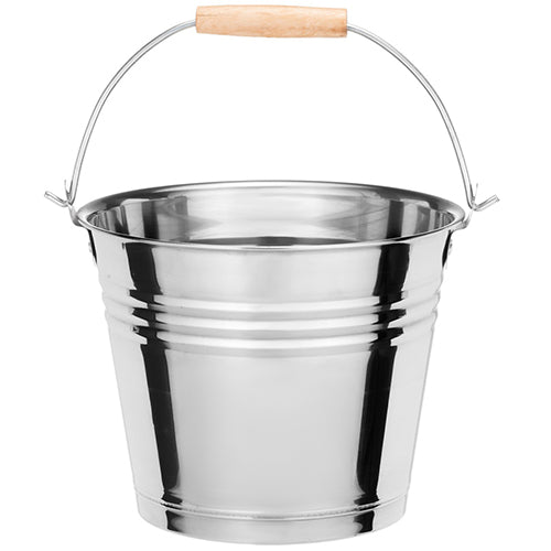 4Living Wooden Handle Sauna Bucket, Steel 6L