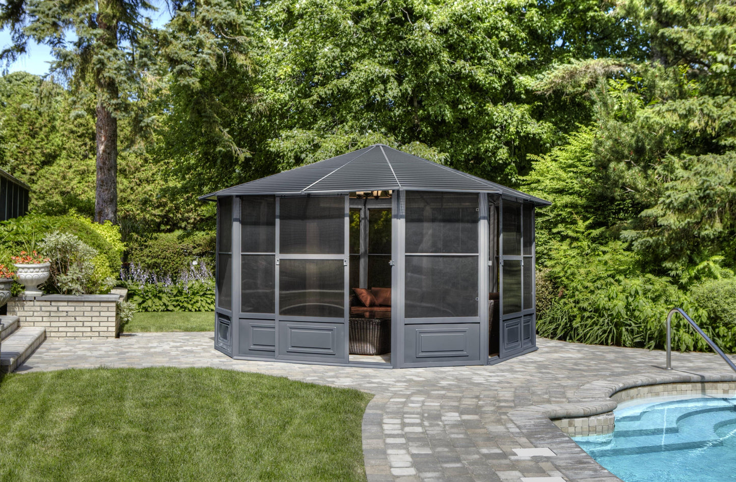 Gazebo Penguin Florence Solarium with Metal Roof 12'x12' Slate - 41212MR-32