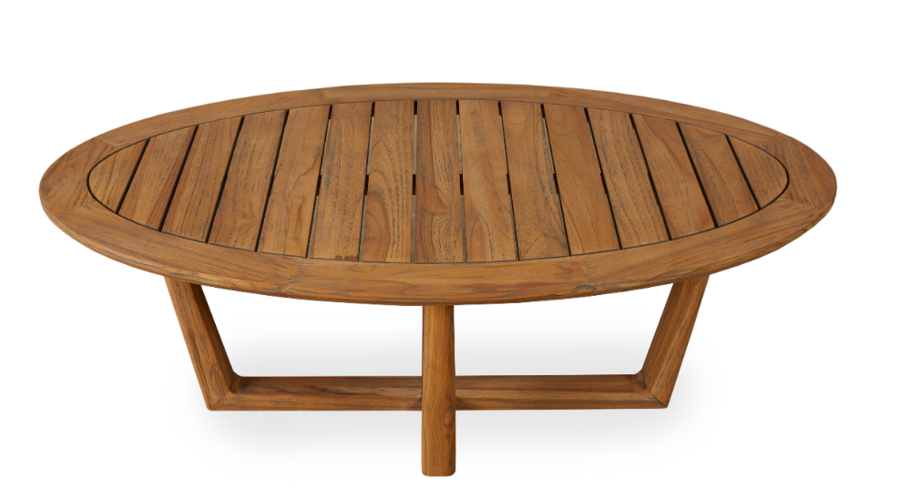 Lloyd Flanders Teak 48" Oval Sled Base Cocktail Table - 286344