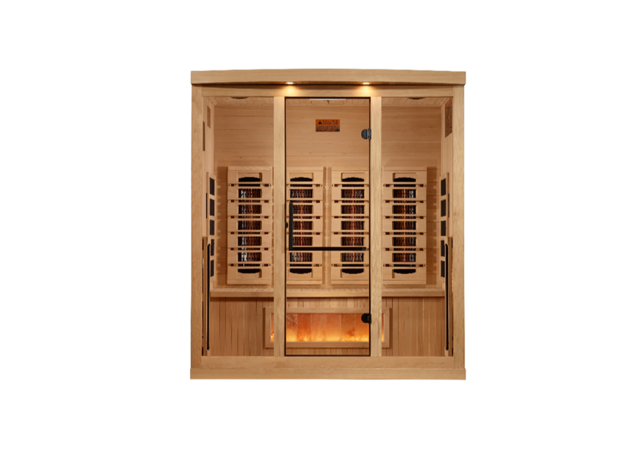 Golden Designs 4-Person Full Spectrum PureTech™ Near Zero EMF FAR Infrared Sauna with Himalayan Salt Bar