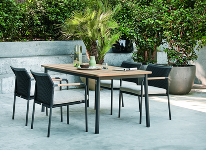 Alfresco Home Elle Belt Dining Arm Chair w/ Teak Armrests, Cushion Inclusive - 40-70001210