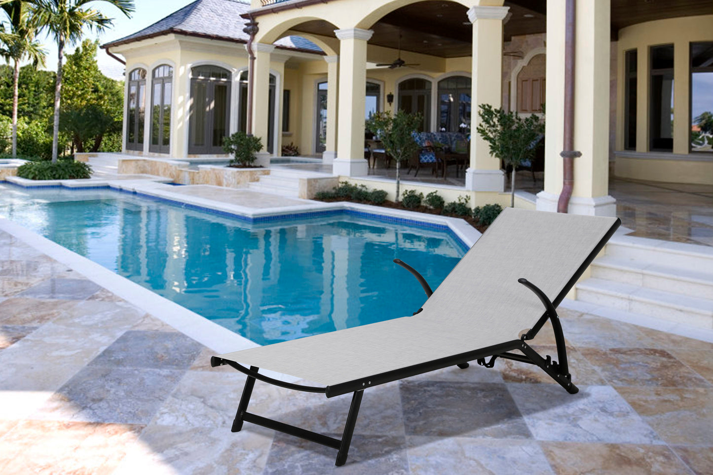 Alfresco Home SET OF TWO Oceanview Soho Black Stackable/Foldable Chaise Lounge - 26-3012