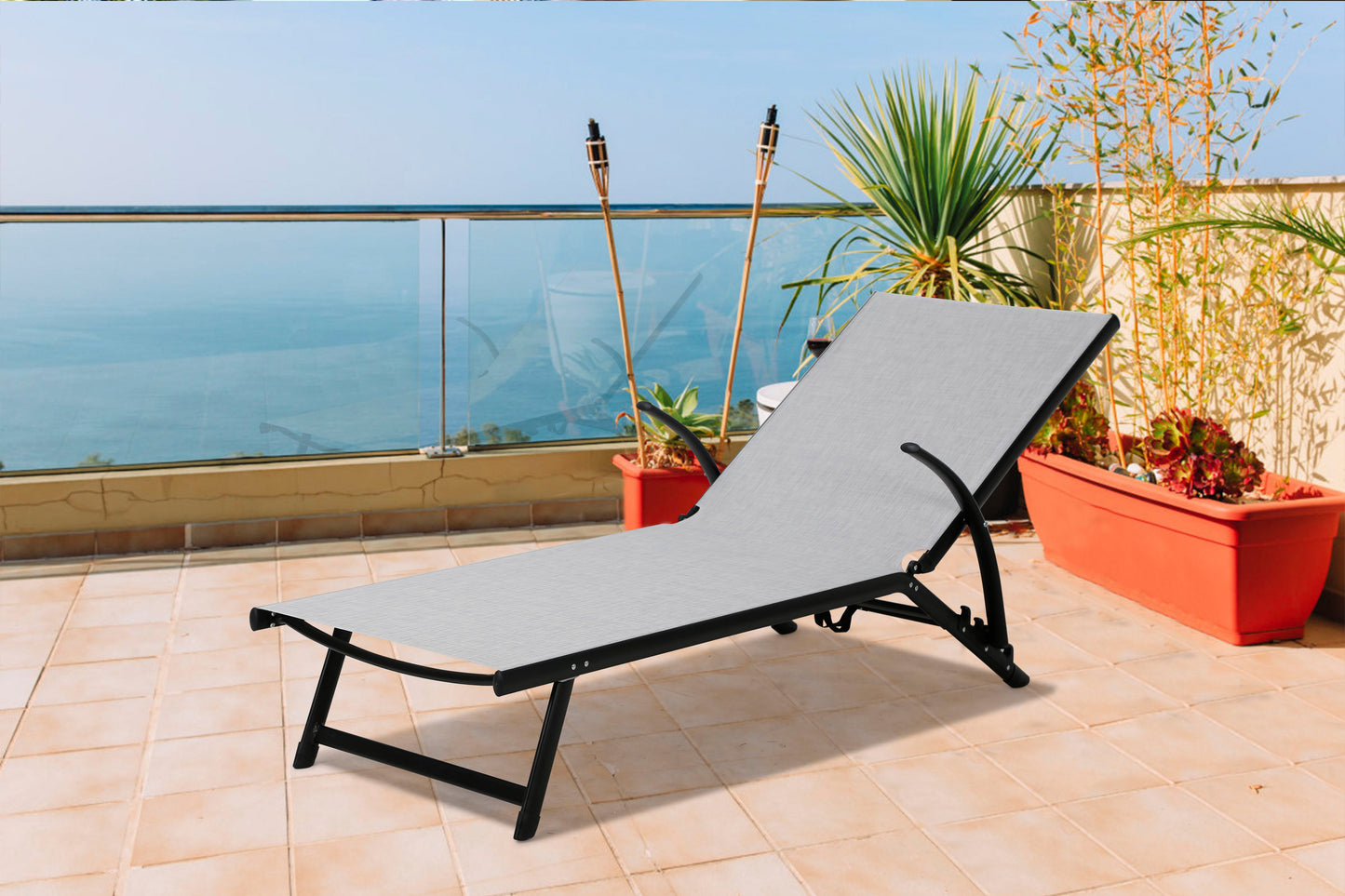 Alfresco Home SET OF TWO Oceanview Soho Black Stackable/Foldable Chaise Lounge - 26-3012