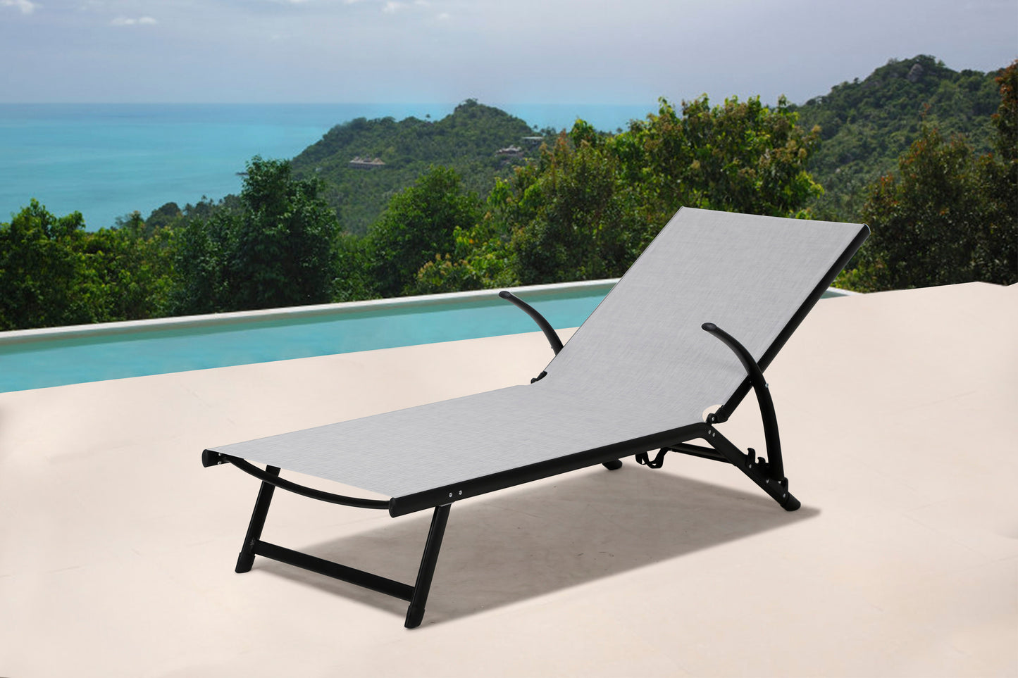 Alfresco Home SET OF TWO Oceanview Soho Black Stackable/Foldable Chaise Lounge - 26-3012