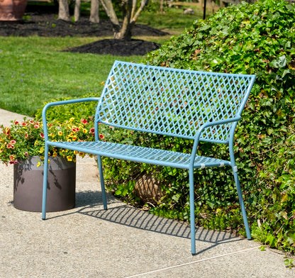 Alfresco Home Martini Cielo Blue Steel Patio Bench - 26-1802