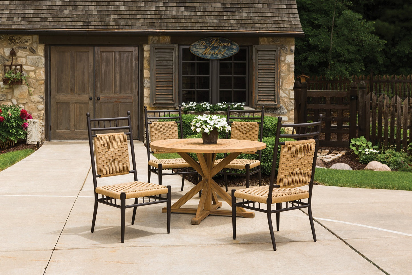 Lloyd Flanders Teak 48" Round Cross Base Dining Table - 286148