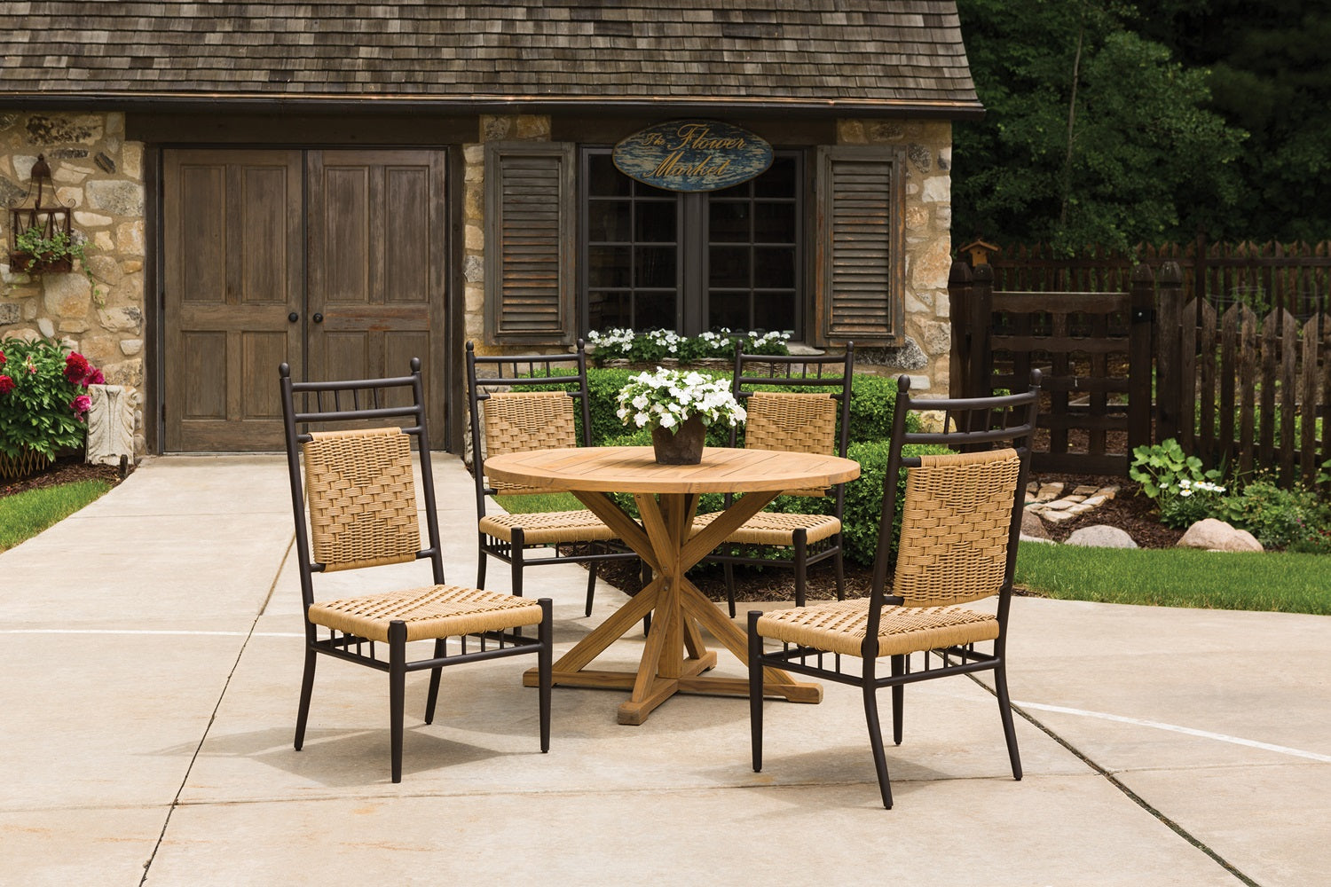 Lloyd Flanders Teak 48" Round Cross Base Dining Table - 286148