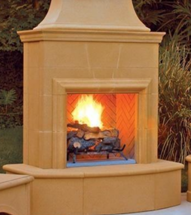 American Fyre Designs 84 Inch Vented Free-Standing Outdoor Petite Cordova Fireplace, Corner Square Edge, Hearth and Body - 025-08-A-CB-LBC