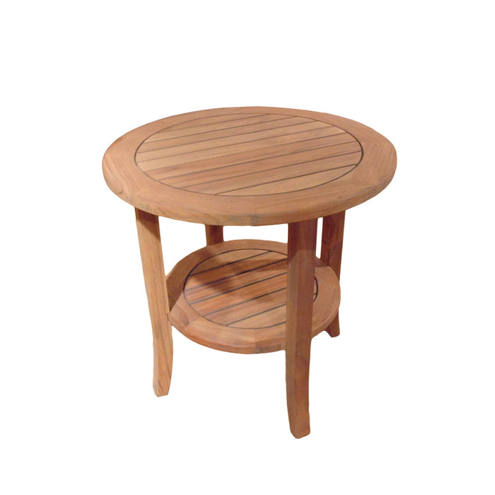 Lloyd Flanders Teak 24" Round Tapered Leg End Table with Shelf - 286424