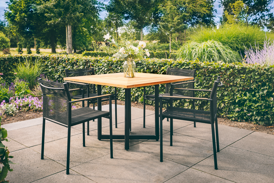 Alfresco Home Jakarta 43" Square Teak Top Dining Table with Umbrella Hole - 40-70000599