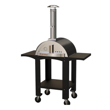 WPPO Karma 25" Orange Colored Wood-Fired Oven With Black Cart & Side Shelves - WKK-01S-WS-ORG