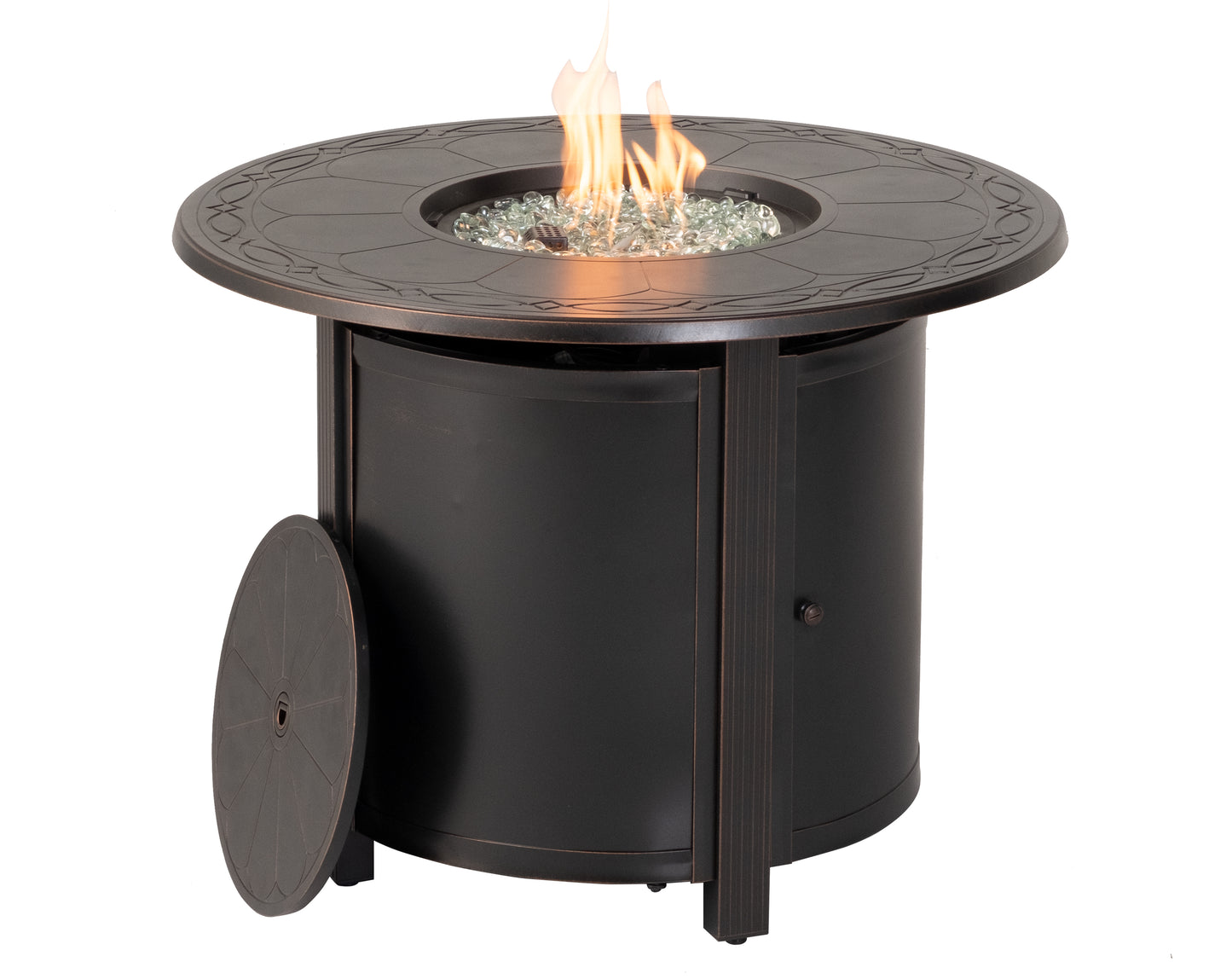 Alfresco Home Hartwick 34" Round Gas Fire Pit Chat Table with Clear Glass Fire Beads - 310-3004