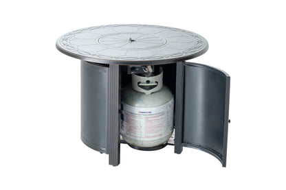 Alfresco Home Hartwick 34" Round Gas Fire Pit Chat Table with Clear Glass Fire Beads - 310-3004