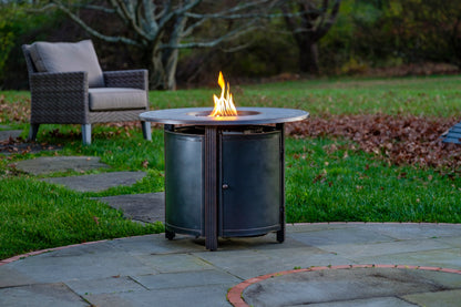 Alfresco Home Hartwick 34" Round Gas Fire Pit Chat Table with Clear Glass Fire Beads - 310-3004