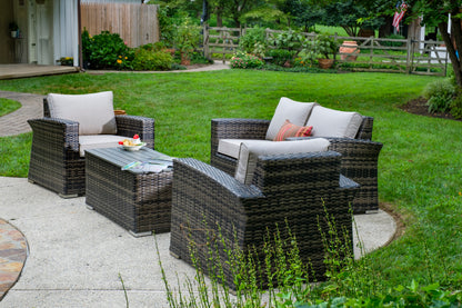 Alfresco Home Baily All Weather Wicker 4 Piece Love Seat Set with Sunbelievable Cushions - 353-1702