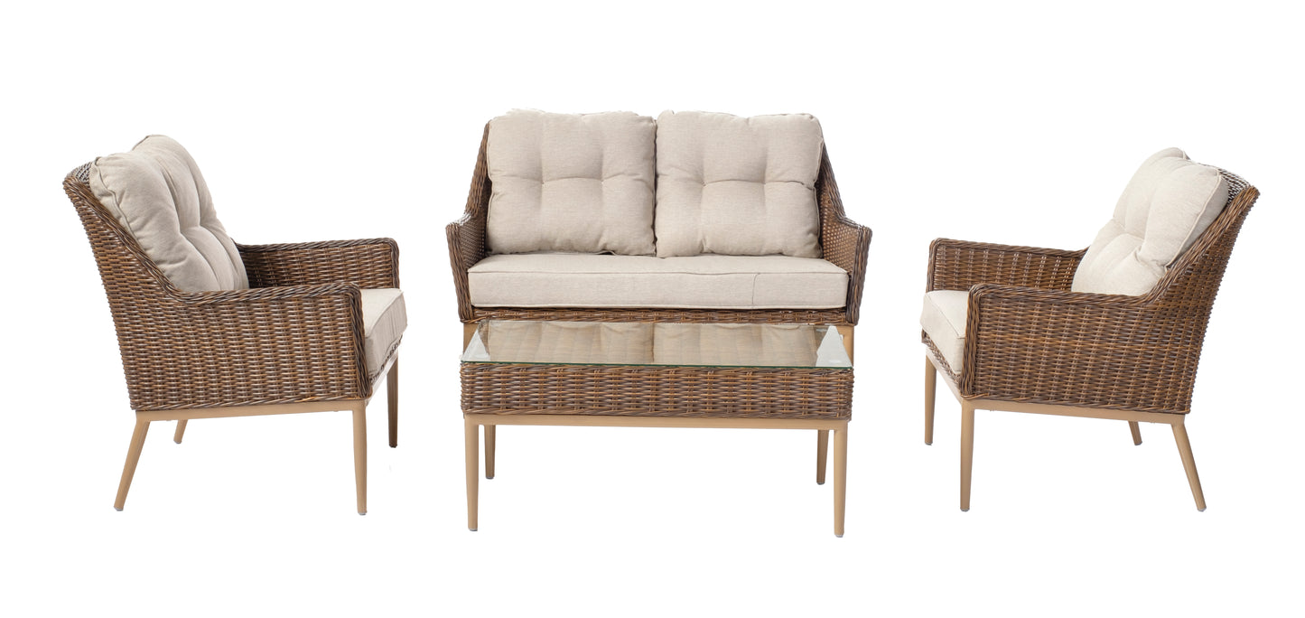 Alfresco Home Eva 4pc Wicker Aluminum Love Seat Set, Sunbelievable Dune Cushion Inclusive - 353-1802