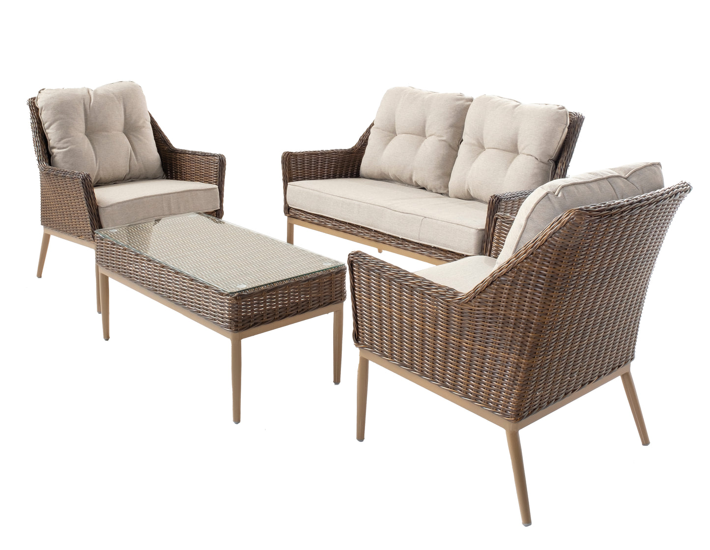 Alfresco Home Eva 4pc Wicker Aluminum Love Seat Set, Sunbelievable Dune Cushion Inclusive - 353-1802