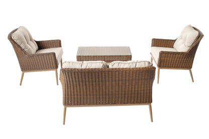 Alfresco Home Eva 4pc Wicker Aluminum Love Seat Set, Sunbelievable Dune Cushion Inclusive - 353-1802