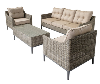Alfresco Home Lily 4 pc Wicker Aluminum Sofa Set, Sunbelieveable Dune Cushion Inclusive - 353-1807