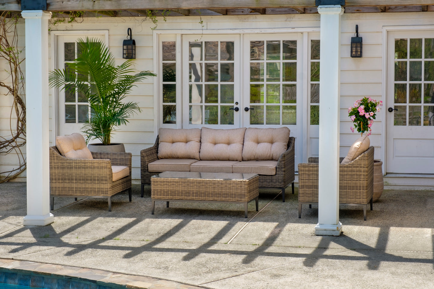 Alfresco Home Lily 4 pc Wicker Aluminum Sofa Set, Sunbelieveable Dune Cushion Inclusive - 353-1807