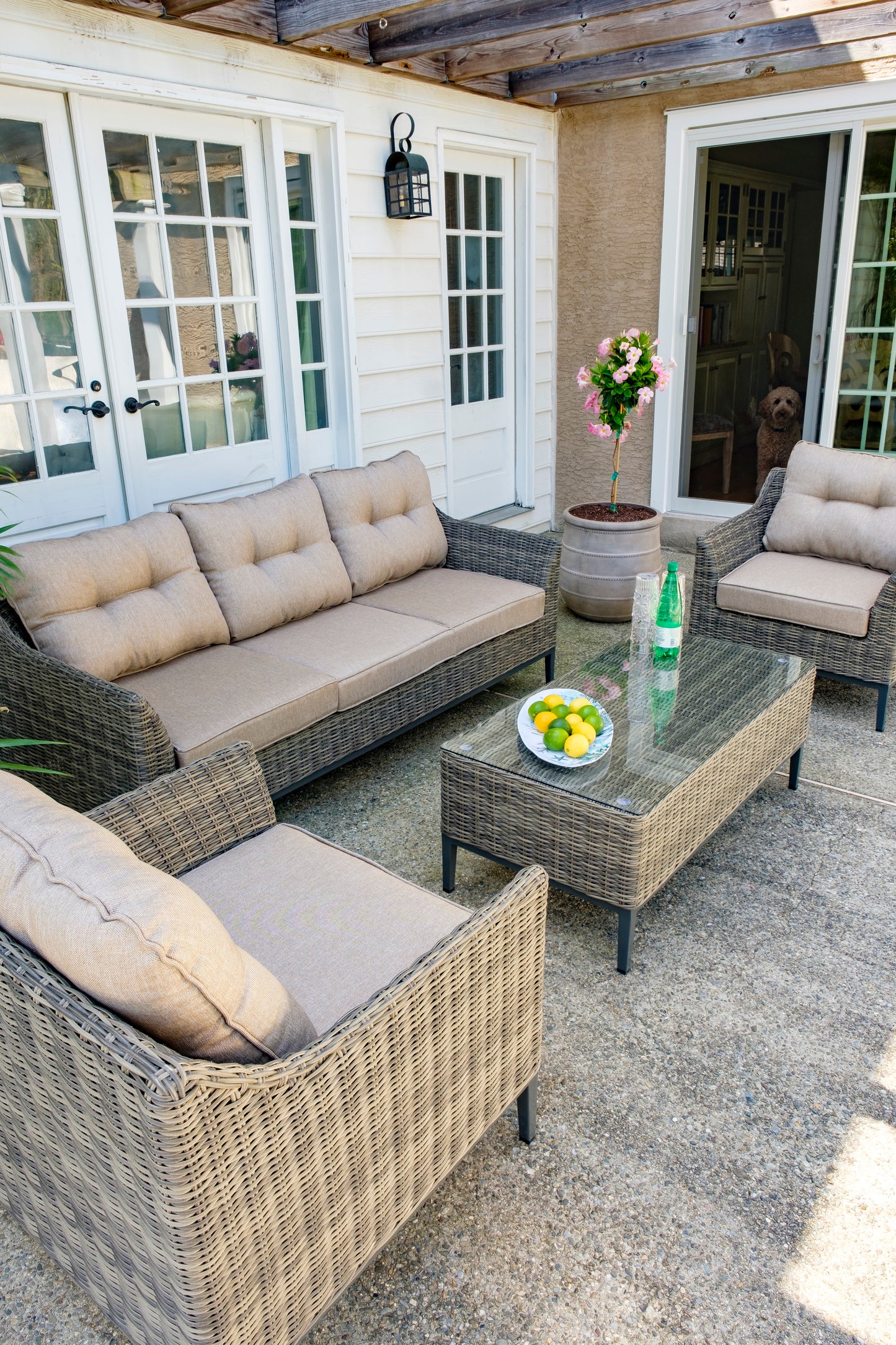 Alfresco Home Lily 4 pc Wicker Aluminum Sofa Set, Sunbelieveable Dune Cushion Inclusive - 353-1807