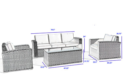 Alfresco Home Palisades All Weather Wicker 4 Piece Seating Group with Cushions - 353-3001