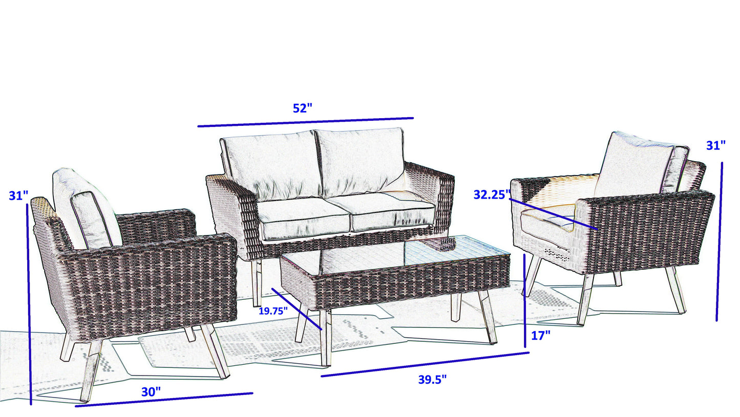 Alfresco Home Castlewood All Weather Wicker 4 Piece Seating Group with Cushions - 353-3002